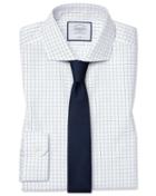  Super Slim Fit Cutaway Collar Non-iron Cotton Stretch Oxford Blue And White Check Dress Shirt Single Cuff Size 14/33 By Charles Tyrwhitt