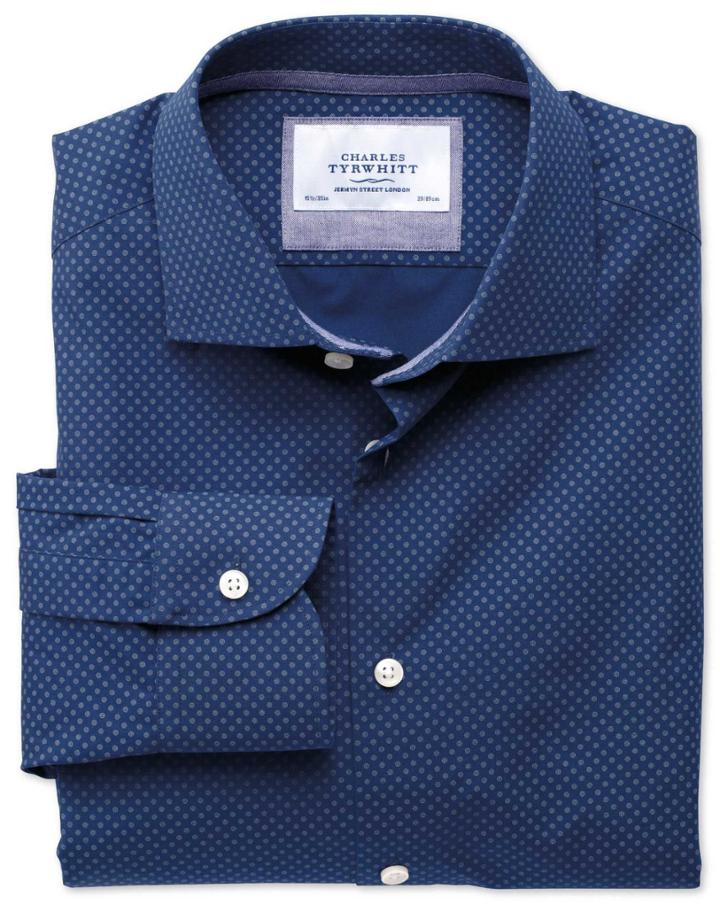 Charles Tyrwhitt Charles Tyrwhitt Classic Fit Semi-spread Collar Business Casual Printed Blue Cotton Dress Shirt Size 15.5/34