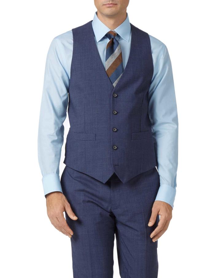 Charles Tyrwhitt Airforce Blue Adjustable Fit Panama Check Business Suit Wool Vest Size W36 By Charles Tyrwhitt