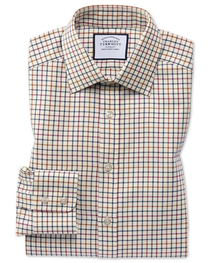  Classic Fit Navy And Berry Country Check Cotton Dress Shirt Single Cuff Size 16.5/33 By Charles Tyrwhitt