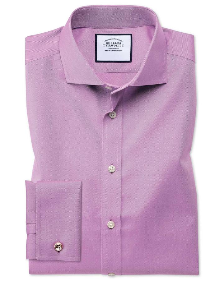 Charles Tyrwhitt Slim Fit Spread Collar Non-iron Twill Violet Cotton Dress Shirt Single Cuff Size 14.5/33 By Charles Tyrwhitt