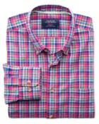 Charles Tyrwhitt Classic Fit Pink And Green Check Cotton Casual Shirt Single Cuff Size Large By Charles Tyrwhitt