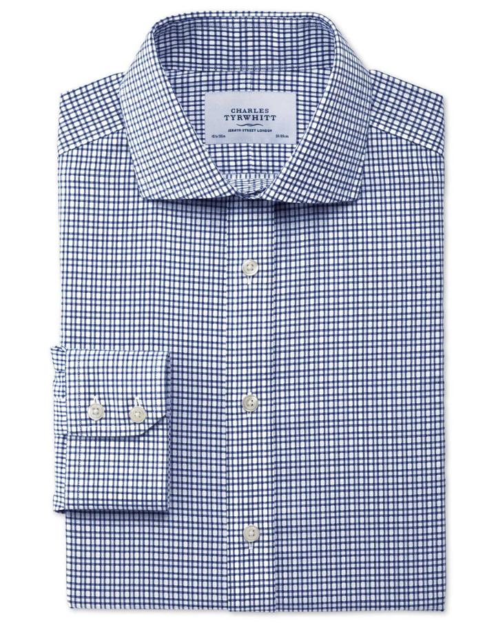 Charles Tyrwhitt Charles Tyrwhitt Slim Fit Cutaway Collar Non-iron Dobby Check Navy Shirt