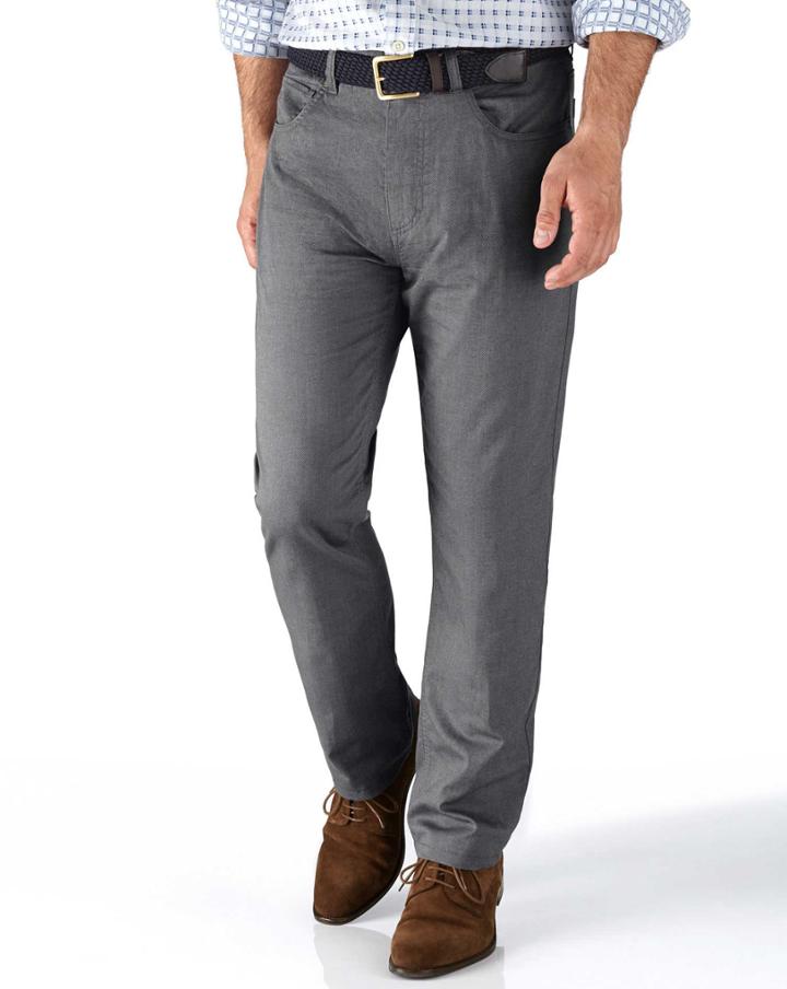 Charles Tyrwhitt Charles Tyrwhitt Grey Slim Fit 5 Pocket Textured Dobby Trousers