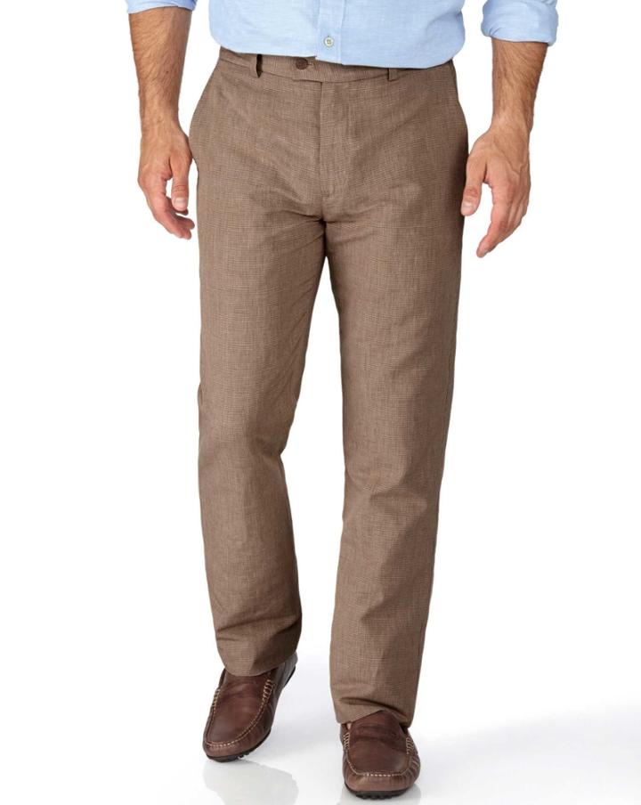 Charles Tyrwhitt Charles Tyrwhitt Brown Slim Fit Cotton Linen Cotton/linen Tailored Pants Size W32 L32