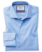 Charles Tyrwhitt Slim Fit Semi-spread Collar Business Casual Non-iron Modern Textures Sky Blue Cotton Dress Shirt Single Cuff Size 15/34 By Charles Tyrwhitt