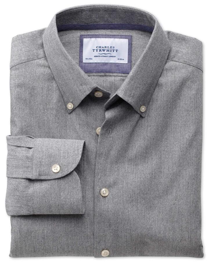 Charles Tyrwhitt Charles Tyrwhitt Extra Slim Fit Button-down Collar Business Casual Grey Cotton/wool Dress Shirt Size 15/32