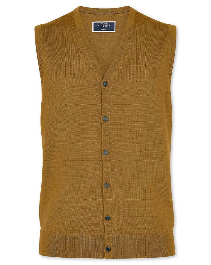  Dark Yellow Merino Wool Waistcoat Size Large By Charles Tyrwhitt