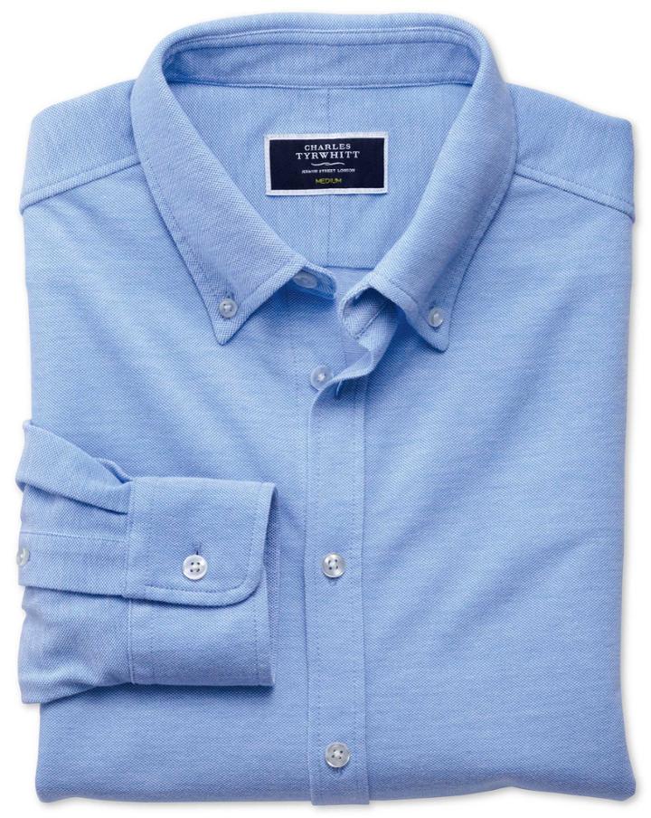 Charles Tyrwhitt Sky Blue Oxford Jersey Cotton Casual Shirt Size Medium By Charles Tyrwhitt