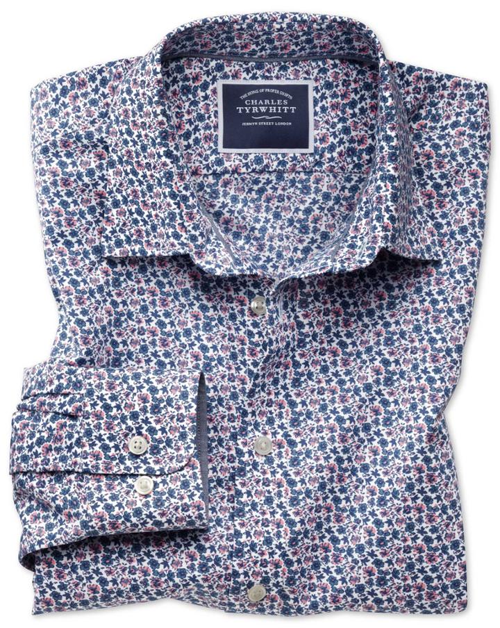 Charles Tyrwhitt Classic Fit Non-iron Pink Multi Floral Print Cotton Casual Shirt Single Cuff Size Medium By Charles Tyrwhitt