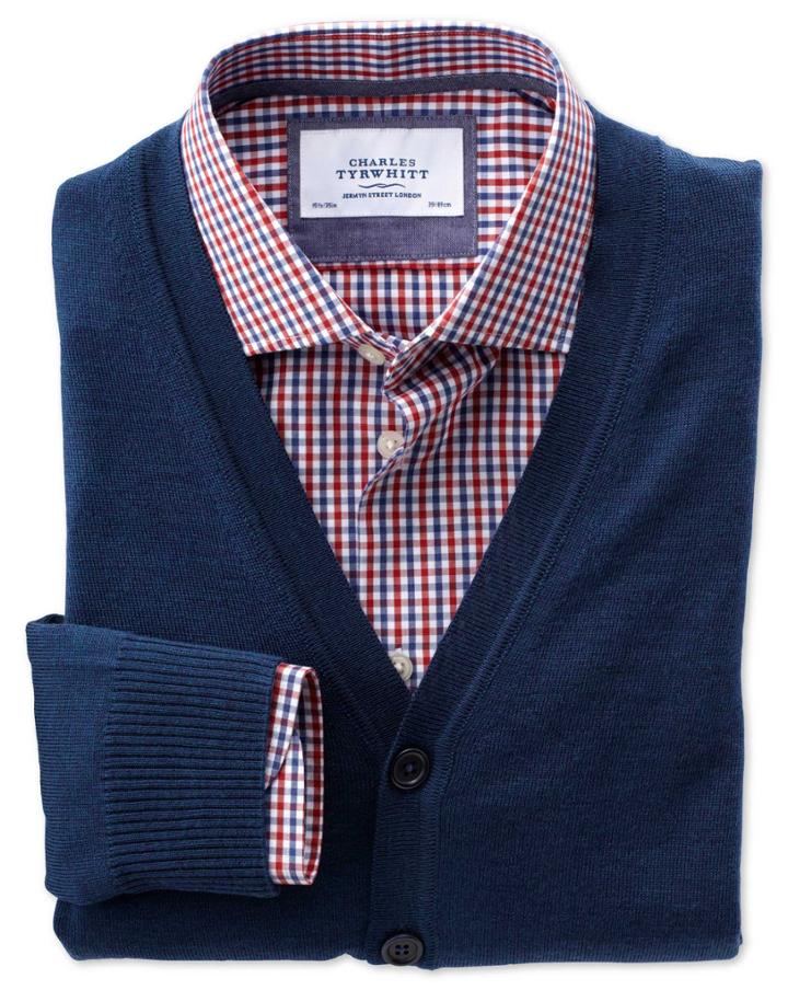 Charles Tyrwhitt Charles Tyrwhitt Mid Blue Merino Wool Cardigan