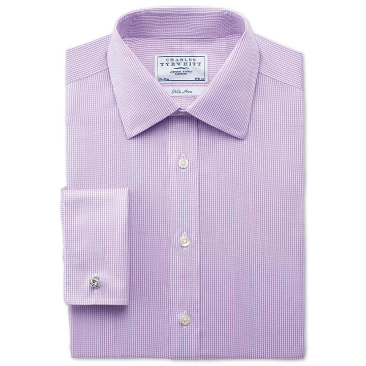 Charles Tyrwhitt Charles Tyrwhitt Lilac Twill Puppytooth Non-iron Classic Fit Shirt (15 - 33)