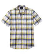 Charles Tyrwhitt Charles Tyrwhitt Classic Fit Poplin Short Sleeve Navy And Yellow Check Cotton Dress Shirt Size Large