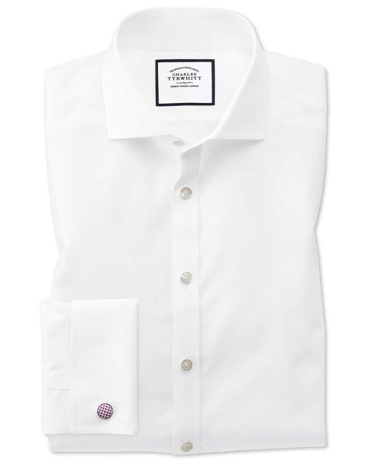 Charles Tyrwhitt Super Slim Fit Spread Collar Non-iron Poplin White Cotton Dress Shirt French Cuff Size 14.5/32 By Charles Tyrwhitt