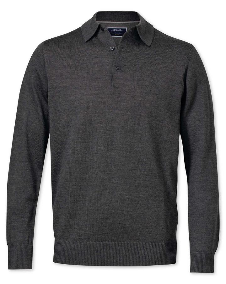  Charcoal Merino Wool Polo Neck Sweater Size Large By Charles Tyrwhitt