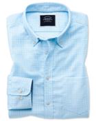  Slim Fit Sky Blue Gingham Soft Washed Non-iron Stretch Cotton Casual Shirt Single Cuff Size Large By Charles Tyrwhitt
