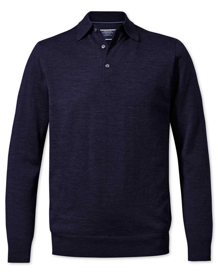  Navy Merino Wool Zip Through Cardigan Size Large By Charles Tyrwhitt