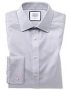  Extra Slim Fit Non-iron Grey Triangle Weave Cotton Dress Shirt French Cuff Size 14.5/32 By Charles Tyrwhitt