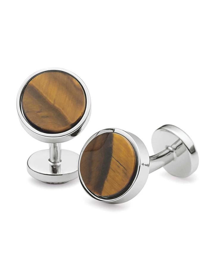 Charles Tyrwhitt Tiger's Eye Stone Metal Cuff Links By Charles Tyrwhitt