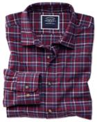  Slim Fit Purple And Red Brushed Check Cotton Casual Shirt Single Cuff Size Large By Charles Tyrwhitt