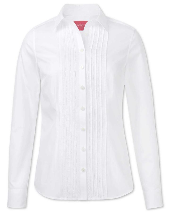 Charles Tyrwhitt Charles Tyrwhitt Women's Semi-fitted Pintuck White Essential Cotton Shirt Size 6