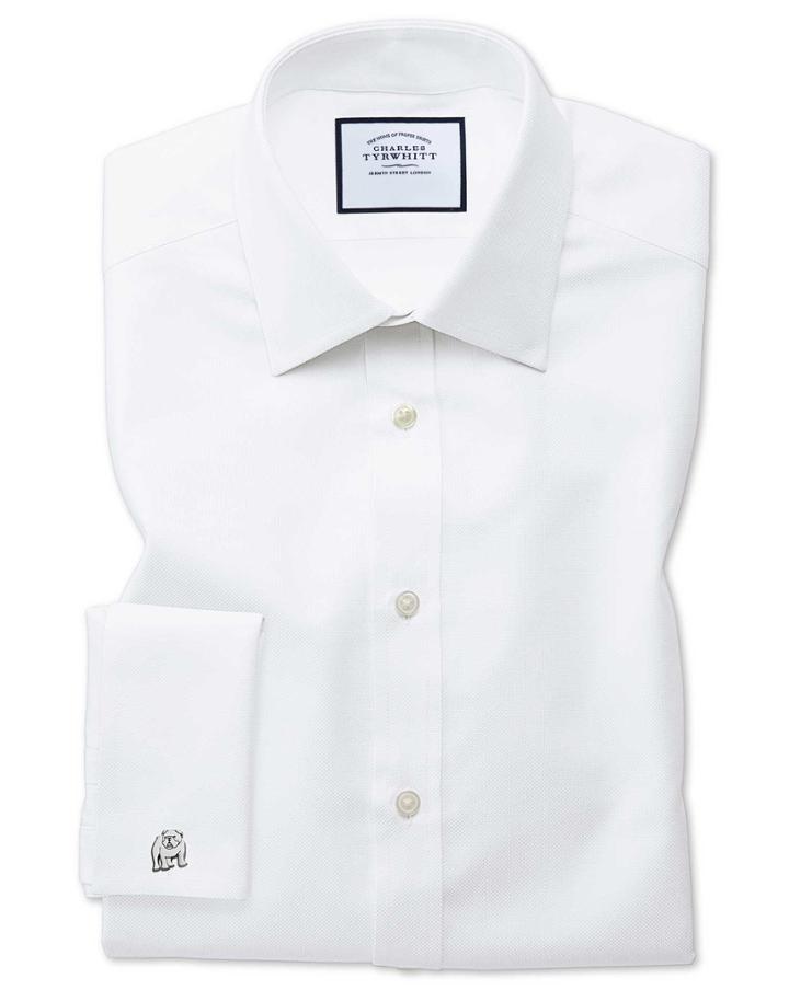  Extra Slim Fit Egyptian Cotton Royal Oxford White Dress Shirt French Cuff Size 14.5/32 By Charles Tyrwhitt