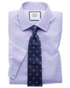 Slim Fit Non-iron Bengal Stripe Short Sleeve Lilac Cotton Dress Shirt Size 14.5/short By Charles Tyrwhitt