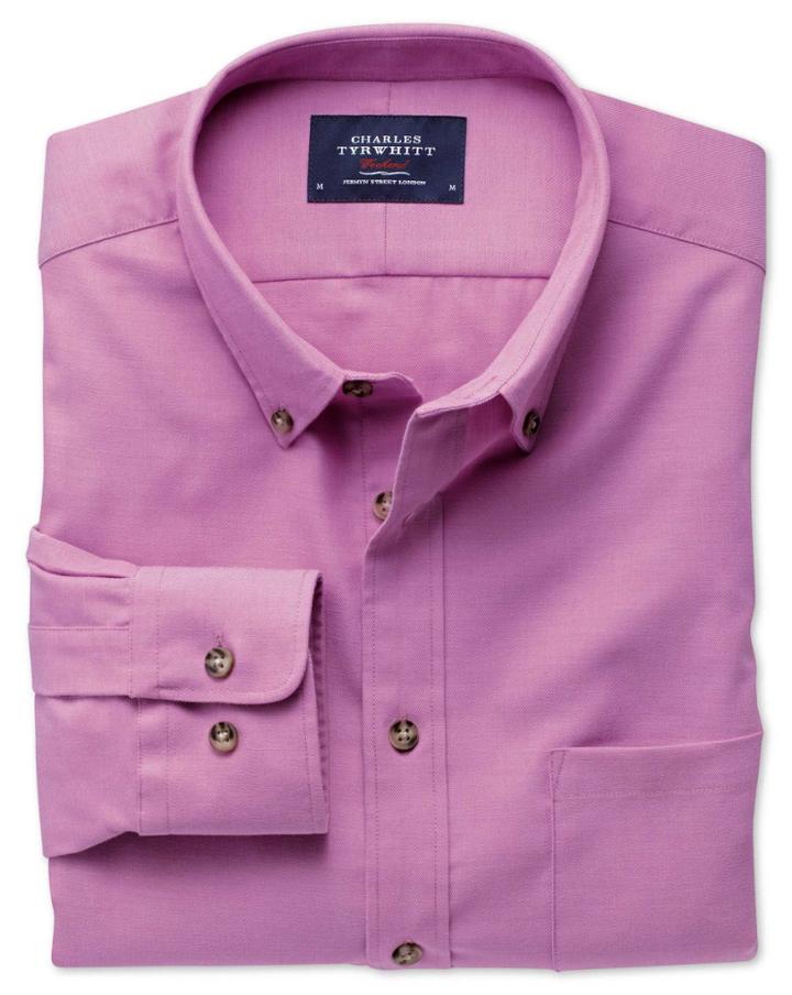 Charles Tyrwhitt Charles Tyrwhitt Slim Fit Non-iron Twill Button-down Collar Pink Cotton Dress Shirt Size Xs