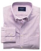 Charles Tyrwhitt Extra Slim Fit Non-iron Poplin Berry Stripe Cotton Casual Shirt Single Cuff Size Xs By Charles Tyrwhitt