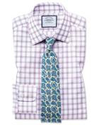  Extra Slim Fit Windowpane Check Purple Cotton Dress Shirt Single Cuff Size 15.5/33 By Charles Tyrwhitt