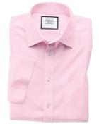 Charles Tyrwhitt Classic Fit Non-iron Poplin Short Sleeve Pink Cotton Dress Shirt Size 15.5/short By Charles Tyrwhitt