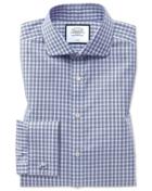  Slim Fit Non-iron Twill Gingham Blue Cotton Dress Shirt French Cuff Size 14.5/33 By Charles Tyrwhitt