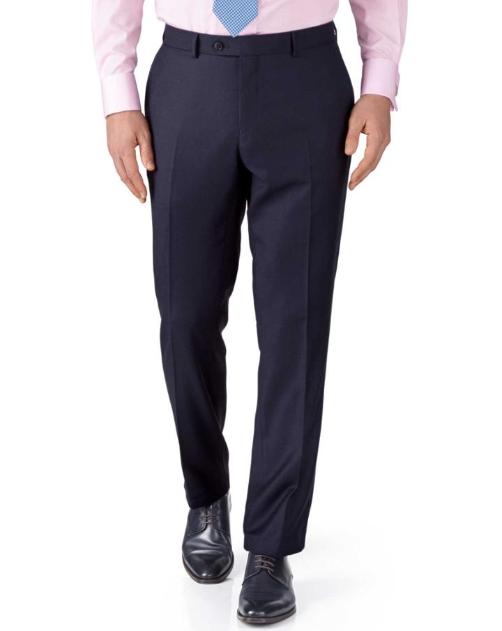 Ink Blue Slim Fit Birdseye Travel Suit Wool Pants Size W30 L38 By Charles Tyrwhitt