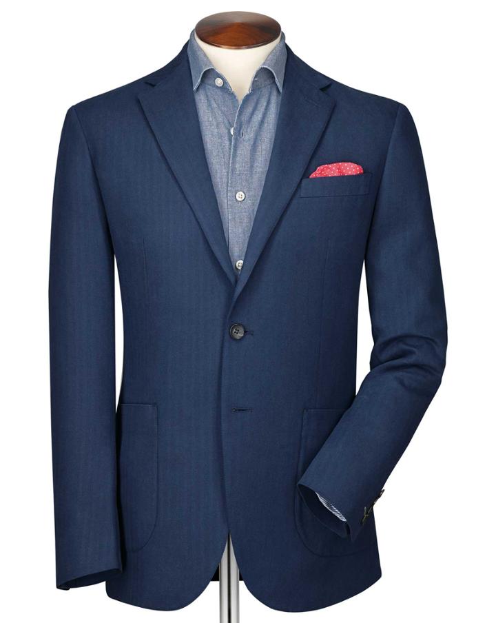 Charles Tyrwhitt Slim Fit Indigo Herringbone Cotton Jacket Size 38 By Charles Tyrwhitt