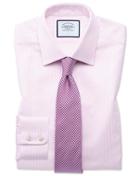  Slim Fit Egyptian Cotton Royal Oxford Pink And White Stripe Dress Shirt Single Cuff Size 14.5/33 By Charles Tyrwhitt