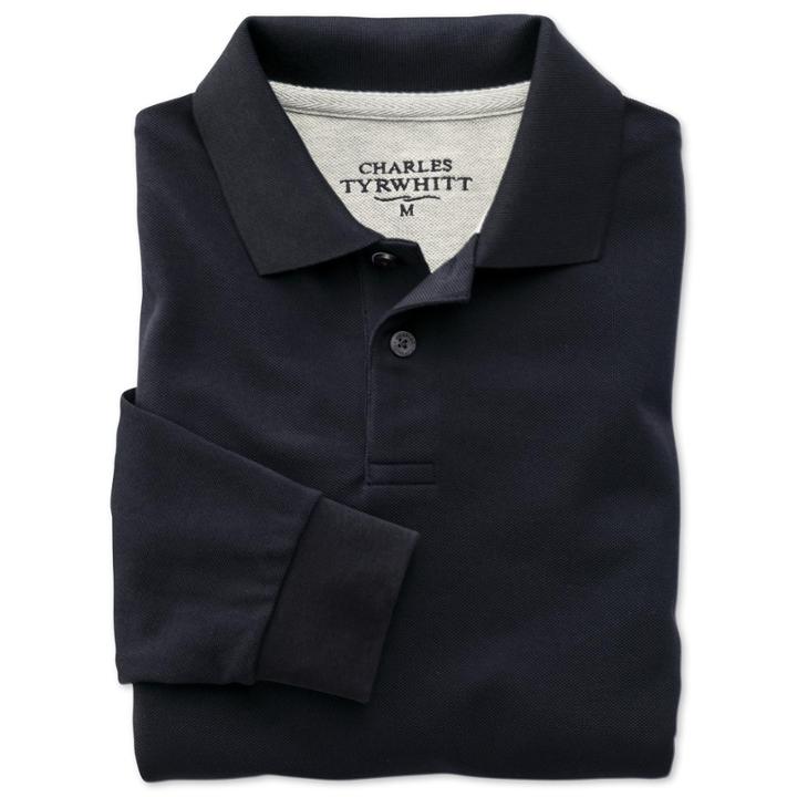 Charles Tyrwhitt Charles Tyrwhitt Navy Long Sleeve Classic Fit Pique Polo (l)