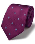  Burgundy And Sky Silk Stain Resistant Fleur-de-lys Classic Tie By Charles Tyrwhitt