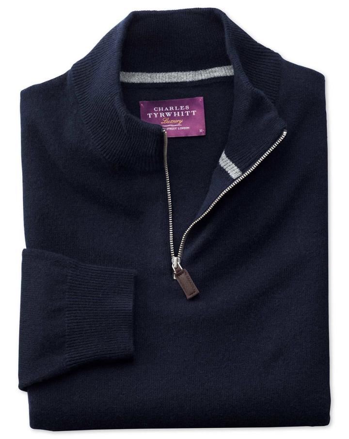 Charles Tyrwhitt Navy Cashmere Zip Neck Sweater Size Large By Charles Tyrwhitt