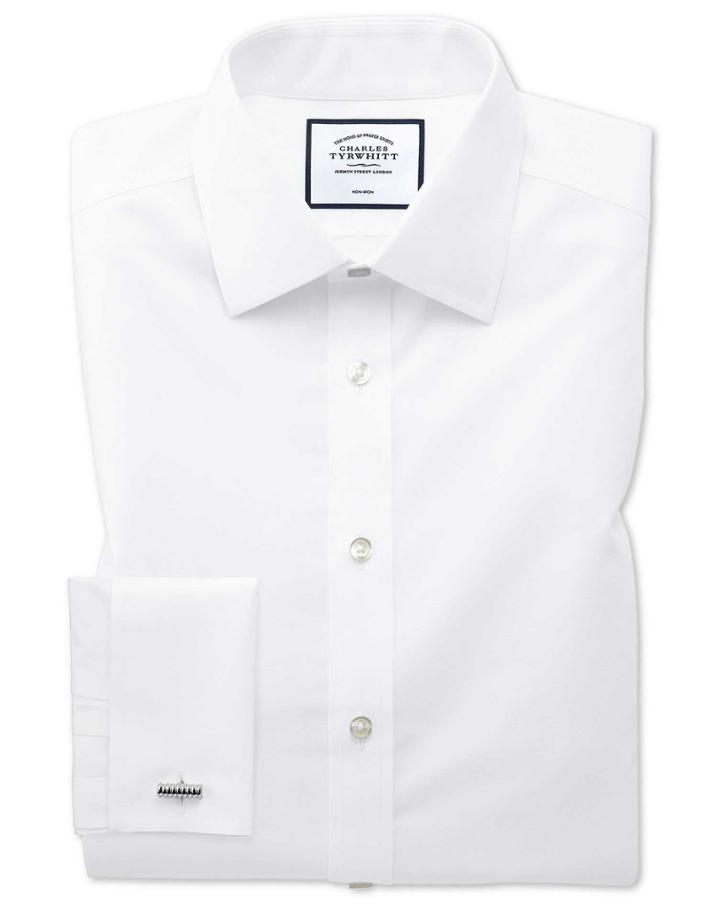  Extra Slim Fit Non-iron Poplin White Cotton Dress Shirt French Cuff Size 14.5/32 By Charles Tyrwhitt