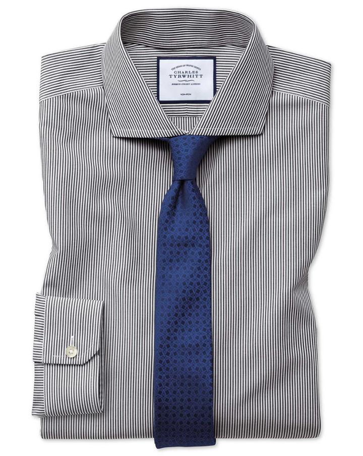  Super Slim Fit Non-iron Black Bengal Stripe Cotton Dress Shirt French Cuff Size 14/33 By Charles Tyrwhitt