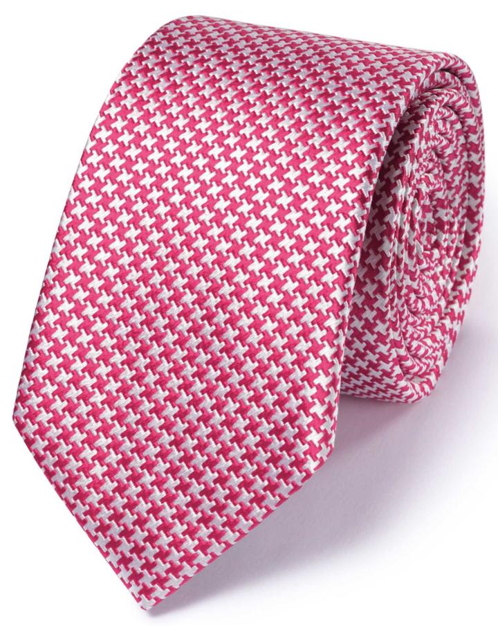 Charles Tyrwhitt Charles Tyrwhitt Slim Dark Pink Silk Classic Puppytooth Tie
