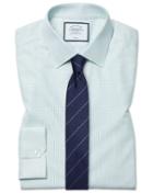  Super Slim Fit Non-iron Dash Weave Green Cotton Dress Shirt Single Cuff Size 14/33 By Charles Tyrwhitt