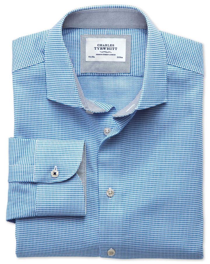 Charles Tyrwhitt Charles Tyrwhitt Extra Slim Fit Semi-spread Collar Business Casual Textured Blue Cotton Dress Shirt Size 15.5/34