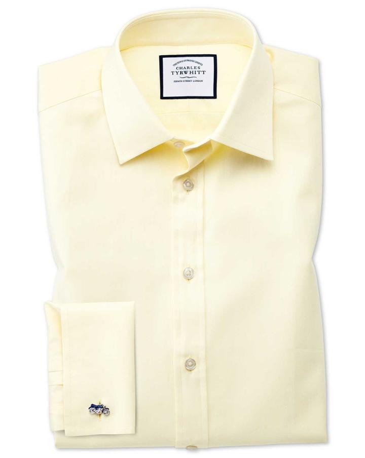 Charles Tyrwhitt Slim Fit Fine Herringbone Yellow Cotton Dress Shirt Single Cuff Size 14.5/33 By Charles Tyrwhitt