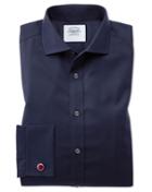  Slim Fit Navy Spread Collar Non-iron Twill Cotton Dress Shirt Single Cuff Size 14.5/32 By Charles Tyrwhitt