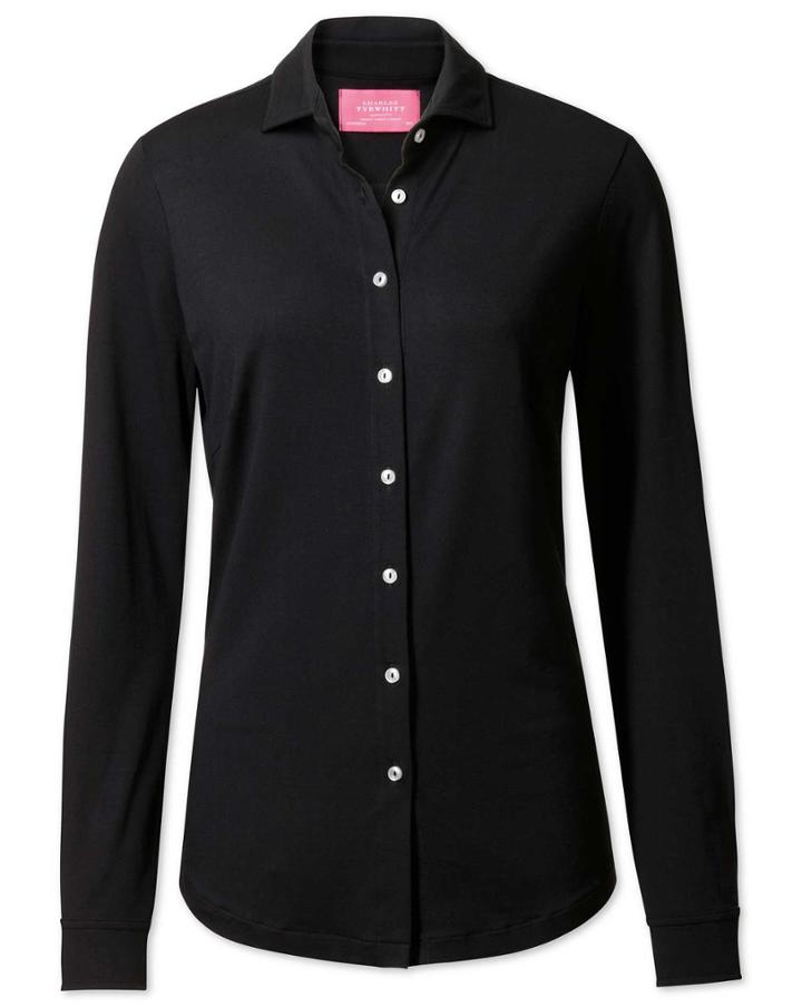 Charles Tyrwhitt Charles Tyrwhitt Black Semi Fitted Stretch Jersey Synthetic Shirt Size 6