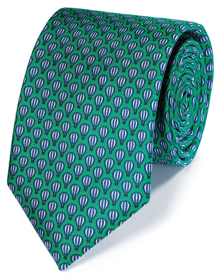  Green And Navy Hot Air Balloon Print Classic Silk Tie By Charles Tyrwhitt