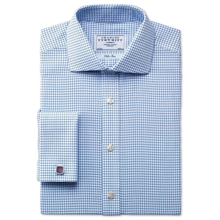 Charles Tyrwhitt Charles Tyrwhitt Sky Basket Weave Check Non-iron Spread Classic Fit Shirt (15 - 33)