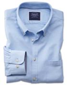  Classic Fit Sky Blue Washed Oxford Cotton Casual Shirt Single Cuff Size Large By Charles Tyrwhitt