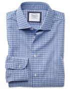 Charles Tyrwhitt Slim Fit Semi-spread Collar Non-iron Business Casual Sky Blue And Navy Check Cotton Dress Shirt Single Cuff Size 14.5/32 By Charles Tyrwhitt